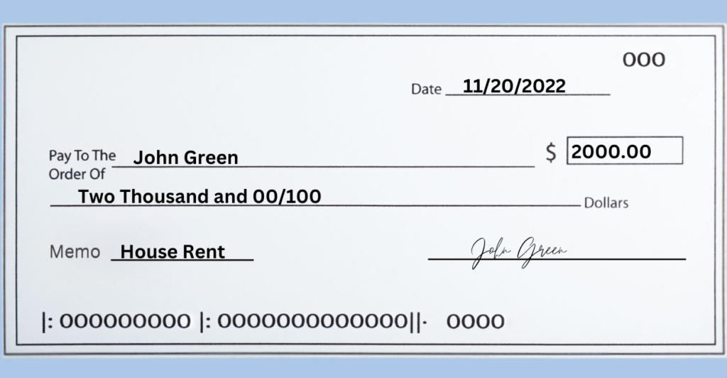 sample how to write a check for 2000 dollars